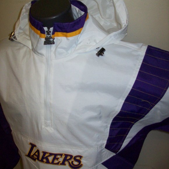 LOS ANGELES LAKERS STARTER Hooded Half Zip Jacket WHITE 2X - Picture 5 of 13